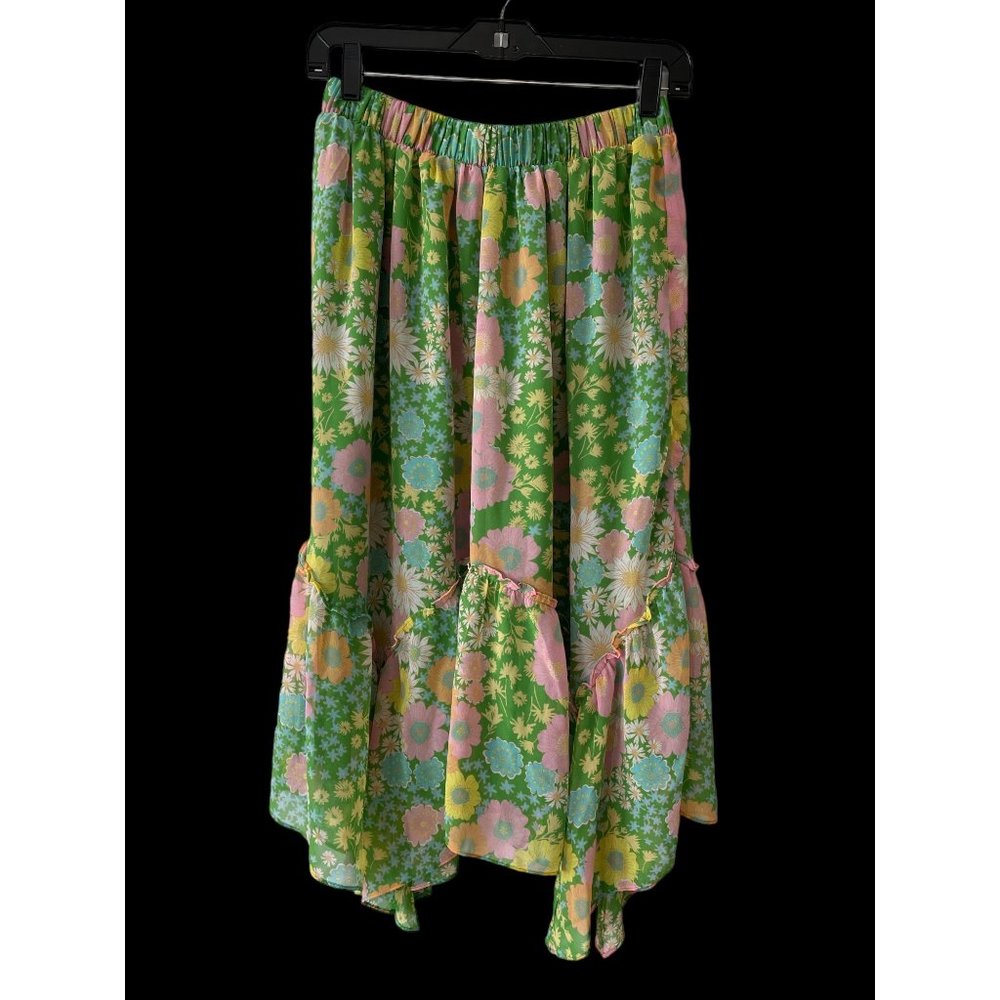 SCOOP WOMAN'S RUFFLE TIERED MIDI SKIRT WITH HANKERCHIEF HEM